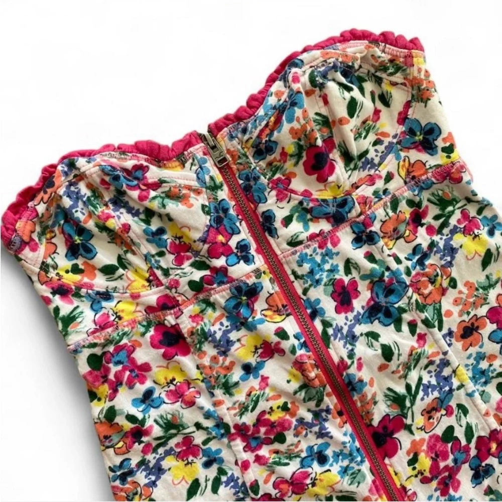Hollister Floral Zip Up Bustier Tube Top - Pink and Yellow - Size xs - Picture 2 of 8